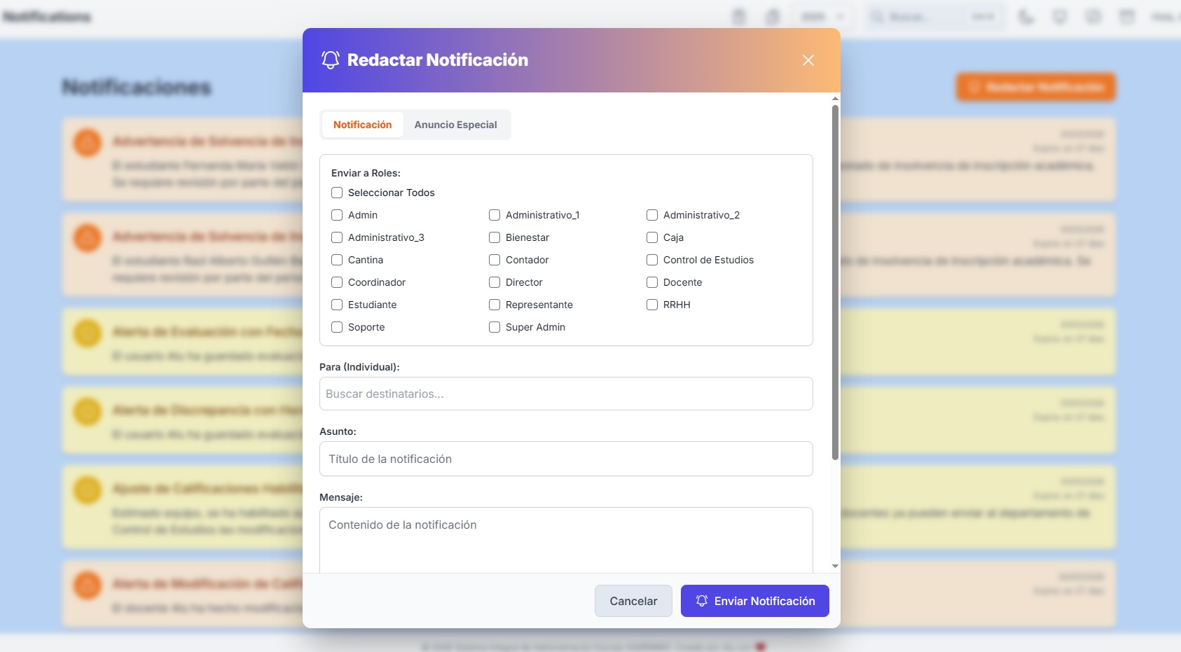 Buzón de Mensajería, Difusión Masiva y Centro de Notificaciones Push